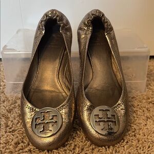 Tory Burch Gold Flats with Iconic Medallion